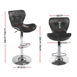 Artiss 2x Bar Stools Gas Lift Leather Seat Black