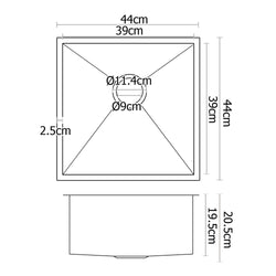 Cefito Kitchen Sink 44X44CM Stainless Steel Basin Single Bowl Silver