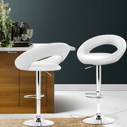 Artiss Set of 2 PU Leather Gas Lift Bar Stools - Chrome and White