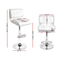 Artiss 2x Bar Stools Gas Lift Leather Padded White