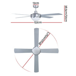 Devanti 52'' Ceiling Fan DC Motor w/Light w/Remote - Silver