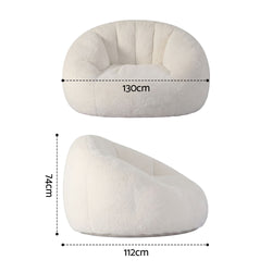 Artiss Single Small Boneless Couch Comfy Bean Bag for Living Room Faux Fur White