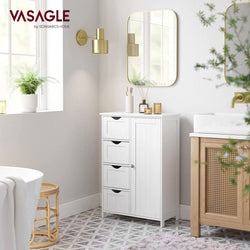 VASAGLE Floor Cabinet with 4 Drawers and Adjustable Shelf White LHC41W