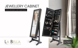 Mirror Jewellery Cabinet Organiser 2 Drawers LOWE 146cm BLACK