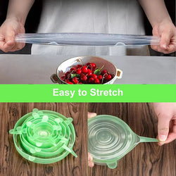 6Pcs Stretch Reusable Silicone Bowl Wraps Food Saver Cover Seal Lids Food Cover