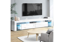 Artiss TV Cabinet Entertainment Unit Stand RGB LED Gloss Furniture 2 Drawers 200cm White