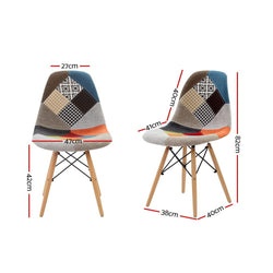 Artiss Set of 4 Retro Beech Fabric Dining Chair - Multi Colour