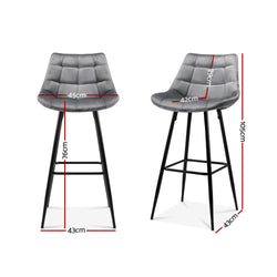 Artiss 2x Bar Stools Velvet Chairs Grey