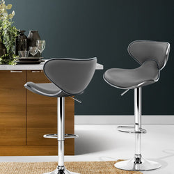 Artiss 2x Bar Stools Gas lift Swivel Chairs Kitchen Leather Chrome Grey