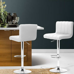 Artiss Set of 2 Line Style PU Leather Bar Stools - White