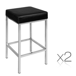 Artiss Set of 2 PU Leather Backless Bar Stools - Black and Chrome