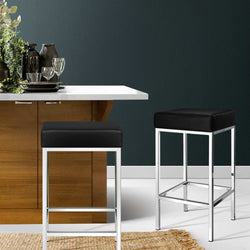 Artiss Set of 2 PU Leather Backless Bar Stools - Black and Chrome