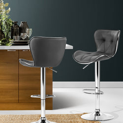 Artiss Set of 2 Kitchen Bar Stools Gas Lift Stool Chairs Swivel Barstools PU Leather Grey