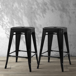 Artiss Set of 4 Metal Backless Bar Stools - Glossy Black