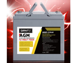 Giantz AGM Deep Cycle Battery 12V 75Ah Box Portable Solar Caravan Camping