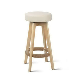 Artiss Set of 2 Bar Stools Wood Swivel PU Leather - Cream