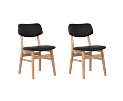 Artiss Set of 2 Wood & PVC Dining Chairs - Black
