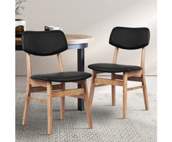 Artiss Set of 2 Wood & PVC Dining Chairs - Black