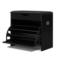 Artiss 3 Tier Shoe Cabinet Storage Stool Black