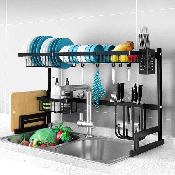 2-Tier 85cm Stainless Steel Kitchen Shelf Organizer Dish Drying Rack O ...