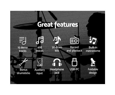 8 Piece Electric Electronic Drum Kit Drums Set Pad Tom For Kids Adults ...
