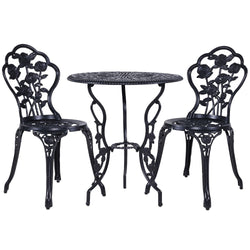 Gardeon 3PC Outdoor Setting Bistro Set Chairs Table Cast Aluminum Rose Black