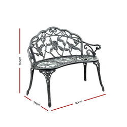 Gardeon Outdoor Garden Bench Seat 100cm Cast Aluminium Patio Chair Vintage Green