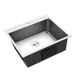 Cefito Kitchen Sink 55X45CM Stainless Steel Basin Single Bowl Extra Hole Silver