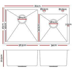 Cefito Stainless Steel Kitchen Sink 800X450MM Under/Topmount Laundry Double Bowl Silver