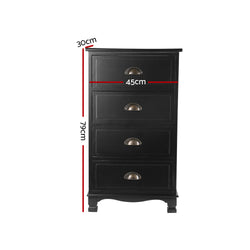 Artiss Vintage Bedside Table Chest 4 Drawers Storage Cabinet Nightstand Black