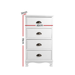 Artiss Vintage Bedside Table Chest 4 Drawers Storage Cabinet Nightstand White