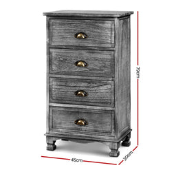 Artiss Bedside Tables Drawers Cabinet Vintage 4 Chest of Drawers Grey Nightstand