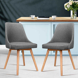 Artiss Dining Chairs Set of 2 Fabric Wooden Grey