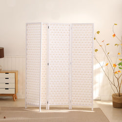 EKKIO 4-Panel Pine Wood Room Divider (White)