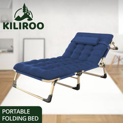 KILIROO Adjustable Portable Folding Bed with Mattress and Headrest (Blue)