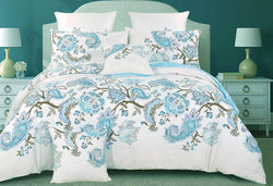 King Size Cotton White Blue Paisley Quilt Cover Set (3PCS)