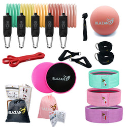 Resistance Exercise Bands Fitness Bundle 22 Pieces Complete Home Workout Tube Booty Bands Heavy Duty Band Gliding Core Sliders Trigger Point Massage Therapy Ball