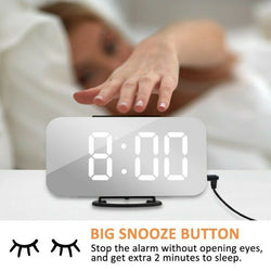 Mirror LED Alarm Clock Night Lights Thermometer Digital Clock USB Charging