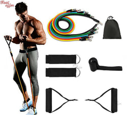 11PCS Heavy Duty Resistance Band Tube Power Gym Yoga Training Fitness Cross fit