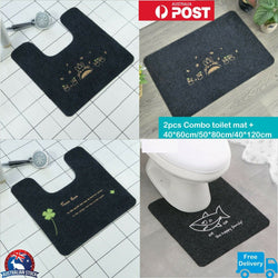 2pcs Combo Non-Slip Doormat toilet bathroom Floor Door Mat Washable Rug Carpet