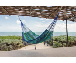 Outdoor undercover cotton Mayan Legacy hammock with hand crocheted tassels King Size Caribe